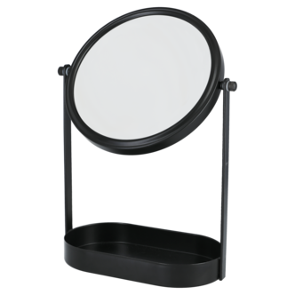 Rund sminkspegel med förstoring och förvaring, svart
