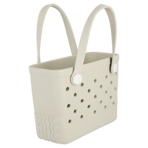 Strandväska plast med hålmönster, beige