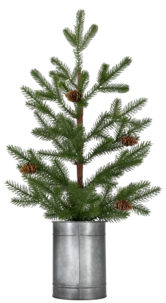 Pöytäkuusi, jossa käpyjä ja peltiruukku, 60 cm