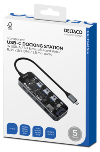 Deltaco USB-C hub 10 portar, transparent