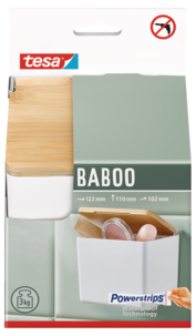 Tesa Baboo självhäftande hylla med lock i bambu, vit