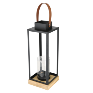 Kynttilälyhty lasinen, metalli, puu, musta