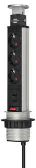 Brennenstuhl Tower Power PopUp 3-veis grenuttak, 2 USB