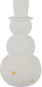 Snømann i keramikk med LED-lys og timer, 14,8 cm
