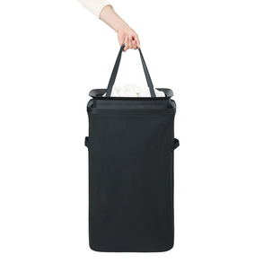 Smal vaskekurv med lokk, plast/tekstil, 22 x 40 x 67 cm