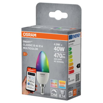 Osram Smart+ Matter kronljuslampa LED E14 RGBW 4,9 W