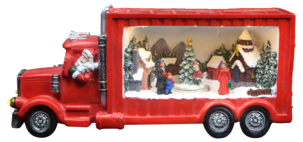 Lastbil med julby, belysning och musik