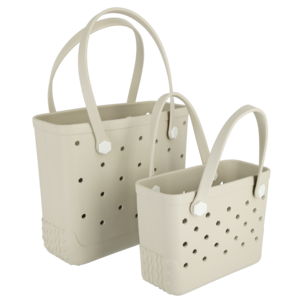 Strandväska plast med hålmönster, beige
