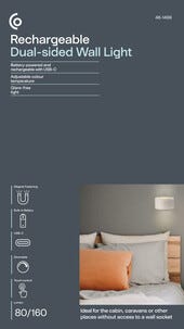 Vegglampe opp/ned oppladbar, dimbar LED, USB, hvit