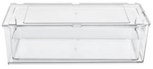 Stabelbar kjøleskapsoppbevaring med uttrekkbar skuff, gjennomsiktig