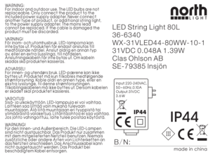 LED lyslenke Northlight, varmhvit med gjennomsiktig kabel