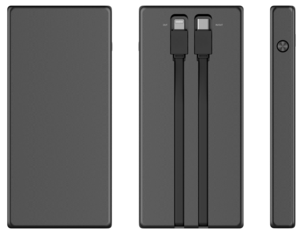 Powerbank med integrerte kabler, 10 000 mAh