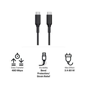 USB-C-kaapeli 1,5 m USB-C–USB-C kangaspäällysteinen, Clas Ohlson