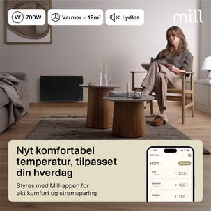 Mill Glass Smart WiFi element Gen. 4, svart, 700 W