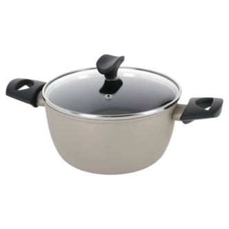 Gryta med glaslock 2,5 l keramisk non stick, sand