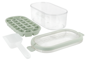 Isbitform med lokk, isboks og skje