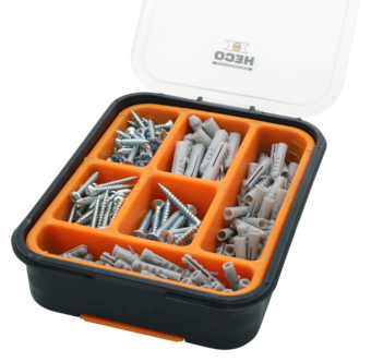 Heco träskruv & plugg i sortimentslåda, 176 delar