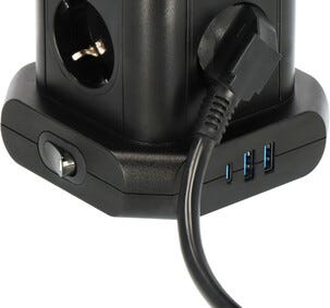 Brennenstuhl Socket Tower 8-vägs grenuttag ,3 USB, svart