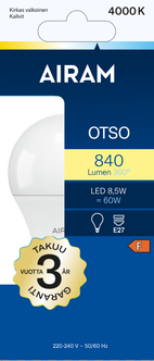 Airam Otso LED-lamppu E27 8,5 W, neutraali valkoinen