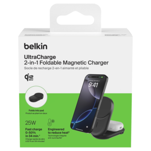Belkin UltraCharge 2 in 1 Qi2-laddare, 25 W