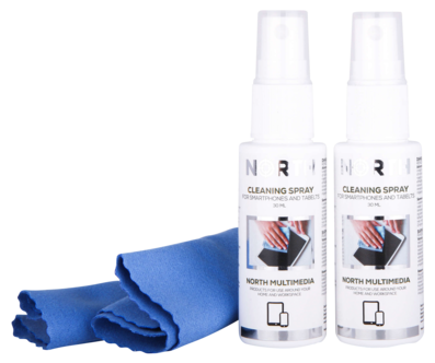 North skjermrens med pusseklut for mobil, 2 x 30 ml