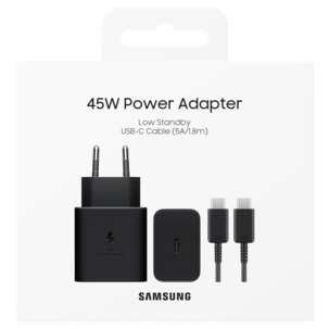 Samsung Power Adapter 45 W, USB-C-kaapeli, musta