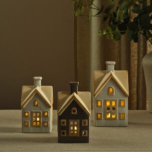 Ljuslykta hus i keramik för värmeljus, grå