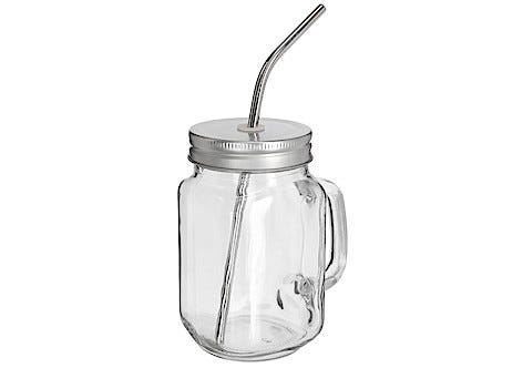 Glasburk med metallsugrör