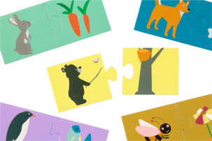 Puslespill med dyremotiv, 2 stk.