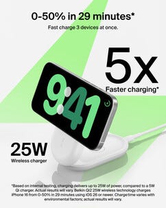 Belkin UltraCharge 3-i-1 sammenleggbar Qi2-lader, 25W
