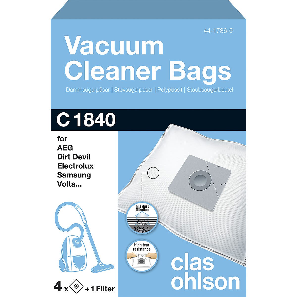 Støvsugerposer C1840, 4 stk. | Clas Ohlson Philips FC8452 støvsuger | Clas Ohlson