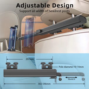 iPad- ja puhelinteline takapenkille, yleissopiva