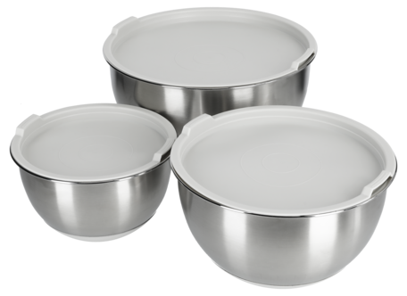 Rostfria skålar med lock, 3-pack