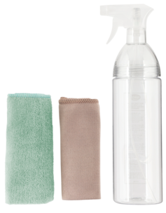 Suihkepullo ja 2 mikrokuituliinaa