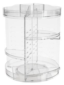 Roterende sminkestativ i plast med justerbare hyller