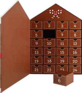 Julekalender pepperkakehus 24 tomme gaveesker FSC