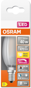 Dimbar mignon lyspære LED E14 Osram, varmhvit