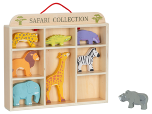 Lekesett med safaridyr i tre med hylle, fra 3 år