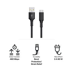 Stoffkledd USB C kabel 3m USB-A til USB-C Clas Ohlson