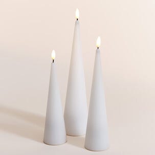 Pöytäkynttilä LED lepattava liekki, valkoinen kartio, sisäkäyttöön
