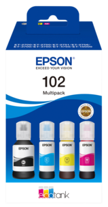Epson 102 Eco Tank Mustepullo, 4 väriä
