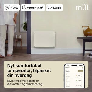 Mill Glass Smart WiFi Sähköpatteri Gen. 4, valkoinen, 400 W