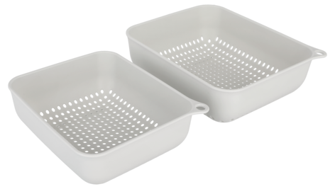 Durkslag av plast, set med 2 olika storlekar, vita