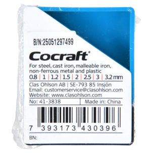 Cocraft borrsats trä och metall 0,8-3,2 mm, 8 delar