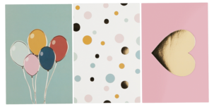 Grattiskort kalas 10 x 15 cm med kuvert, 3-pack