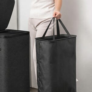 Smal vaskekurv med lokk, plast/tekstil, 22 x 40 x 67 cm