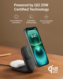 Belkin UltraCharge 2 in 1 Qi2-laddare, 25 W