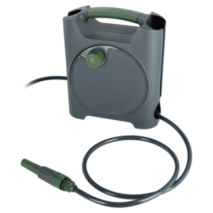 Portabel slangvinda med munstycke och 10 m vattenslang