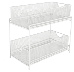 Liten förvaringshylla mesh med 2 korgar, vit