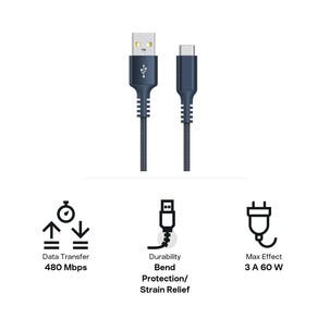 Stoffkledd USB C kabel 1,5m USB-A til USB-C Clas Ohlson